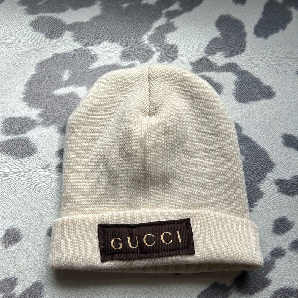 Cream beanie. Hand made patching